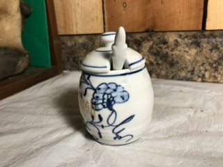 Vintage Porcelain Lidded Condiment Dish with Spoon Horse Radish 2