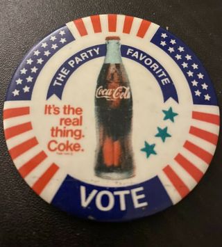 Vintage Celluloid Coke Coca Cola It’s The Real Thing Patriotic Vote Button