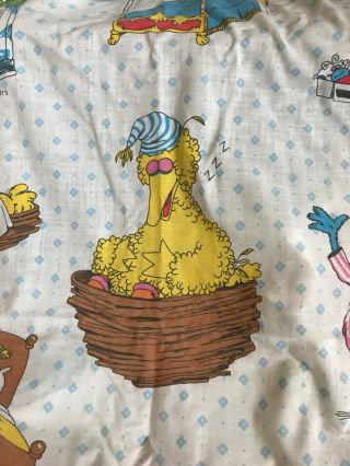 Vintage Sesame Street Twin Flat Sheet Big Bird Cookie Oscar Bert Ernie Grouch