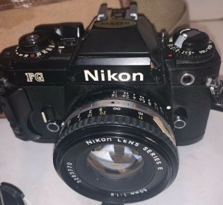 Nikon Fg 35mm Film Camera Series E Lens 50mm 1:1.  8,  Vivitar 70 - 210 Macro Zoom