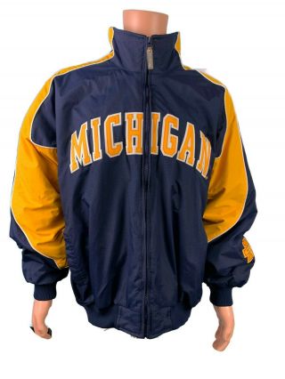 Michigan Wolverines Jacket Xl Majestic Full Zip Blue Gold Mens Long Sleeve