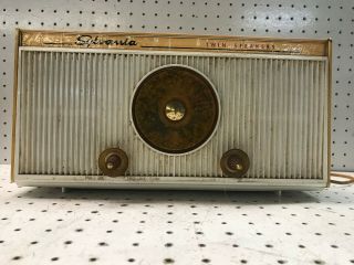 Sylvania AM Tube Radio Mid Century Twin Speaker Model 1303 Restoration 3