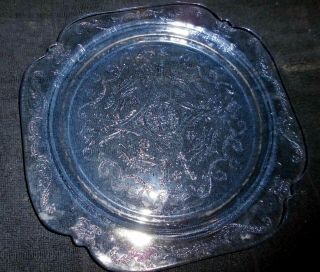 Vintage Depression Glass Blue Madrid Dinner Plate 10 1/2 " Square