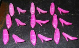 Barbie Doll Shoes H22 - 9 Pairs Of Vintage Orchid Pink Basic Pumps