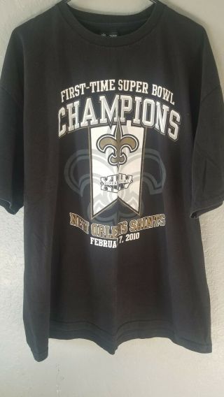 Mens Black Nfl Bowl Champs Orleans Saints Graphic T Shirt 2010 Sz 2xl