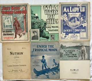 6 Vintage Black Americana 1899 - 1915 Sheet Music Ma Lady Lu Tropical Moon,  4