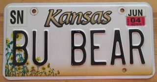 Kansas 2004 Vanity License Plate Bu Bear