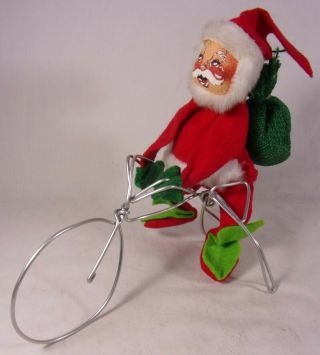 Vintage 1971 Anna Lee Mobilitee Santa Claus On Bicycle Christmas Deco Made Usa