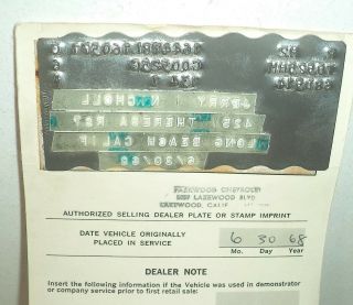 1968 Chevrolet Owner Protection Plan Booklet - Metal Protect - O - Plate