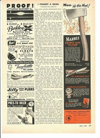 Vintage 1955 Marble Arms Safety Axe,  Skitter Ike & Miracle Minnow Ads