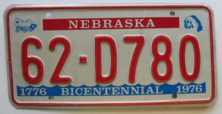 Nebraska 1976 Greeley County Bicentennial License Plate 62 - D780