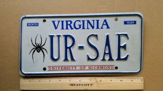 License Plate,  Virginia,  Specialty: University Of Richmond,  Spider,  Ur - Sae