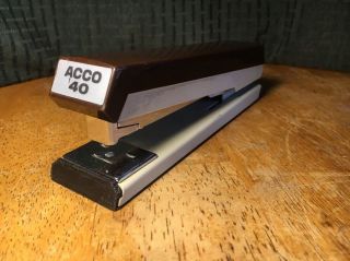 Vintage Stapler Acco 40 Office Desktop Uses Standard Staples Usa Brown