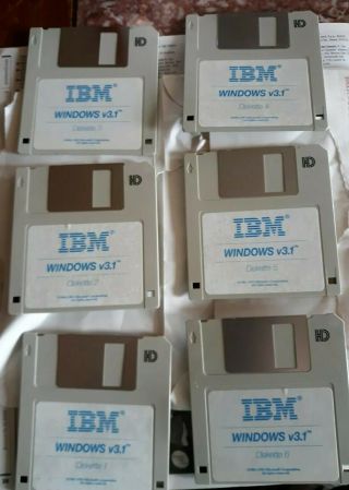 Microsoft Windows 3.  1,  (6) Floppy 3.  5 Disks Vintage Retro With License