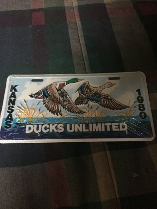 Kansas Ducks Unlimited License Plate 1980 Old Stock Still In Plastic L@@k