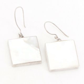 Vtg Sterling Silver Southwestern Mother Of Pearl Inlay Square Dangle Earrings 8g