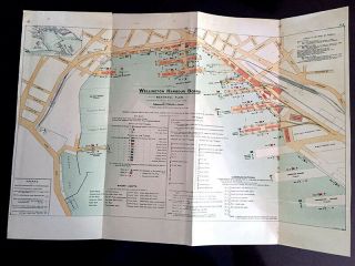 1915 Map Wellington Harbour Board Berthage Plan Wharf Lights & Communications