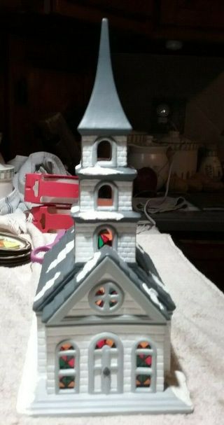 Vintage Byron Molds 1979 Ceramic Country Stained - Glass Church - Lighted - Pre - O