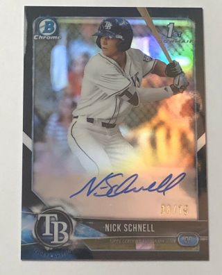 2018 Bowman Chrome Black Refractor Nick Schnell Rc Rookie Auto 38/75