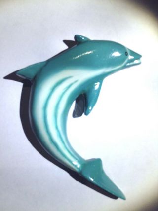 Vintage Large 2 3/4 " Dolphin Pin Brooch Jewelry Animal Blue Signed 