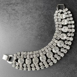 Vintage Multi Row Crystal Rhinestone Silver Tone Wedding Diamante Bracelet 125