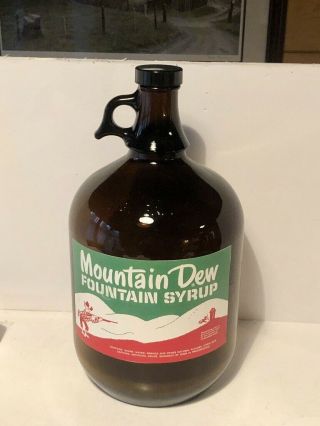 Mountain Dew Soda Fountain Syrup Paper Label 1 Gallon Jug Amber Glass Hillbilly