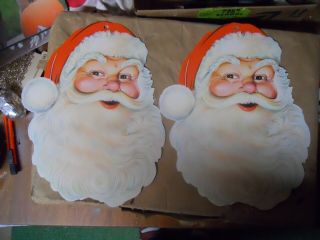 2 Vintage Christmas Santa Cardboard Paper Cutout Decorations Beistle