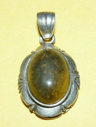 Vtg Old Pawn Native American Navajo Sterling Silver W/ Amber Cabochon Pendant