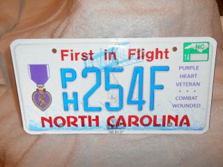North Carolina Specialty License Plate Tag Purple Heart Veteran 2014
