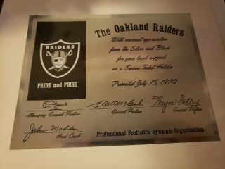 Vintage Oakland Raiders Season Ticket Application Award 1970