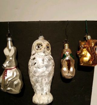 4 Vintage Blown Glass Christmas Ornaments.  Nr