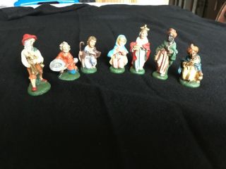 Vtg.  Italian Nativity Figures 7 Figures,  2 1/2 To 3 Inches Italy Stamp On Bottom
