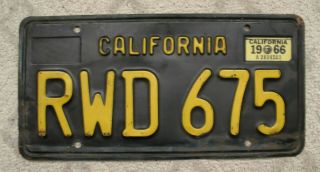 A64 - California 1963 Base 1966 Sticker Black License Plate Rwd 675 Rear Wheel