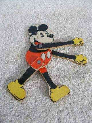 Vintage Wooden Jointed Mickey Mouse By Walt Disney M.  B Comp.  Usa