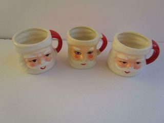 3 Vintage Christmas Ceramic Japan Smiling Santa Claus Egg Nog Cocoa Mugs Cups