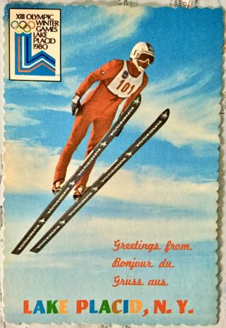 Vintage 1980 Xiii Olympic Winter Games Lake Placid York Ski Jumping Postcard