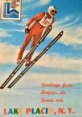 Vintage 1980 XIII Olympic Winter Games Lake Placid York Ski Jumping Postcard 3