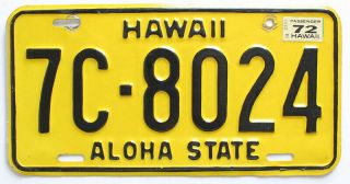 Vintage Yellow Hawaii 1969 1972 License Plate,  7c - 8024,  Honolulu County