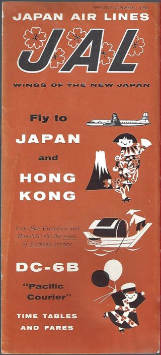 Jal Japan Air Lines System Timetable 11/1/55 [7052]