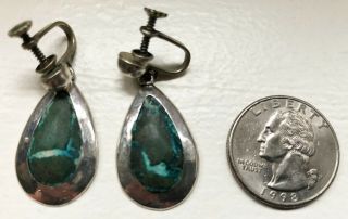 Vtg Mexican Sterling Silver Blue Stone Screw Back Earrings EAGLE STAMP 3 2