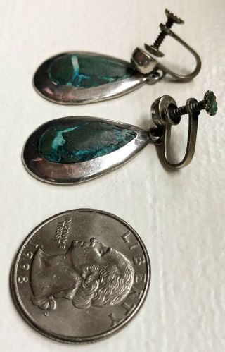Vtg Mexican Sterling Silver Blue Stone Screw Back Earrings EAGLE STAMP 3 3