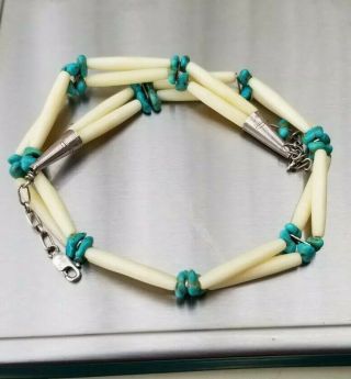 Vintage Navajo native American sterling silver 925 turquoise necklace 3