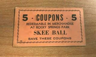 Lancaster,  Pa.  Vintage Rocky Springs Amusement Park Skee Ball 5 Coupon