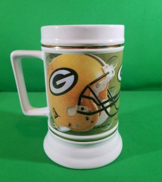 Vintage 1995 Green Bay Packers Large Ceramic Beer Cup Mug Stein 6.  5 "