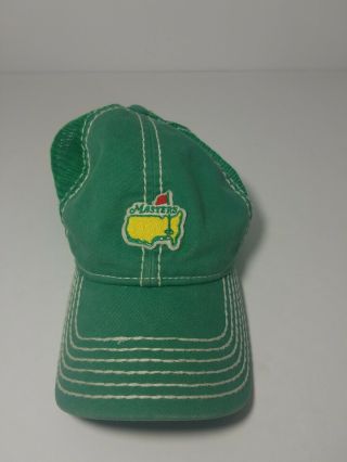 Vintage Green Masters Trucker Hat Cap Snapback.  Very Rare Find White Stitching