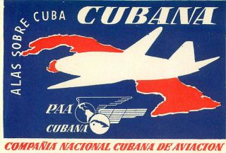 Cuba Cubana De Aviacion Pan American Circa 1940s Airline Aviation Luggage Label