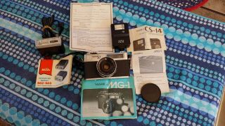 Vintage Yashica Mg - 1 With Miida 903 Camera Flash Manuals Japan Made