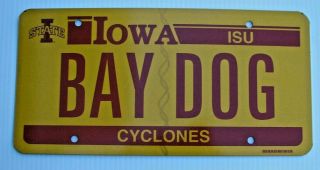 Iowa State University Isu Cyclones Vanity License Plate " Bay Dog " Water Dogs