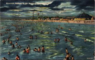 Postcard Fl Clearwater Beach Florida Moonlight Bathing Vintage A14