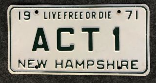 1971 Hampshire Vanity License Plate Act1 Nh 71 Actor Actress Acting